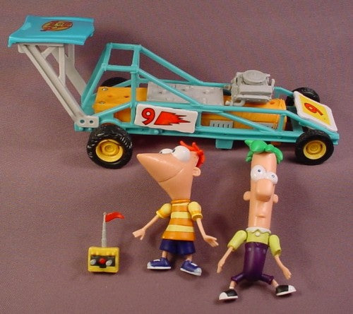 Disney Phineas & Ferb Dragster Racecar Set, Has 2 PVC Figures, Car